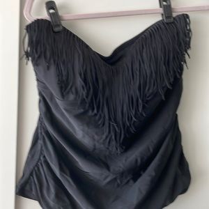 Black fringe strapless bathingsuit top